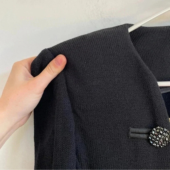 St. John Evening Marie Gray Jacket Blazer Jeweled Black Metallic Gold Shoulder - Picture 6 of 14